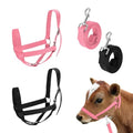 M METERXITY 2-Pack Adjustable Cattle Cow Calf Halter, 13.78"-17.7" Nylon Livestock Cow Halter with Leading Rope for Miniature Horse/Donkey/Goat/Cattle [Red/Black]