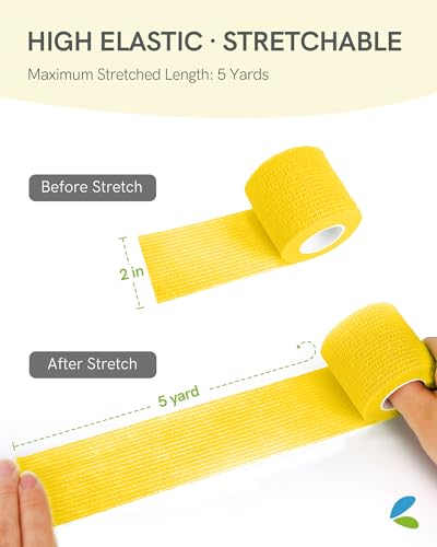 FriCARE Self Adhesive Bandage Wrap, Medical Tape in First Aid Kit | Elastic Cohesive Bandages for Sports/Vet/Wrist Ankle Wounds, 2 Inches X 5 Yards, Latex-free 6 Rolls, Yuzu Splash - color: Yuzu Splash
