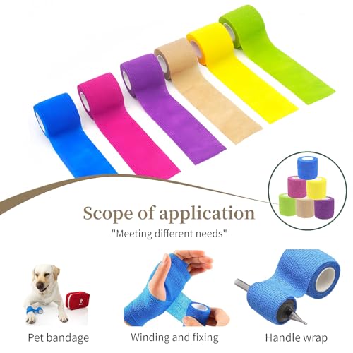 MEDUWEDU Pet Bandage 6 Rolls, Adhesive Bandage, Self Adhesive Bandage, First Aid Adhesive Gauze, for Horses, Dogs,Cats, Birds, Animals, (Solid Colors, 2 Inch (Pack of 6)) - color: Paw Prints