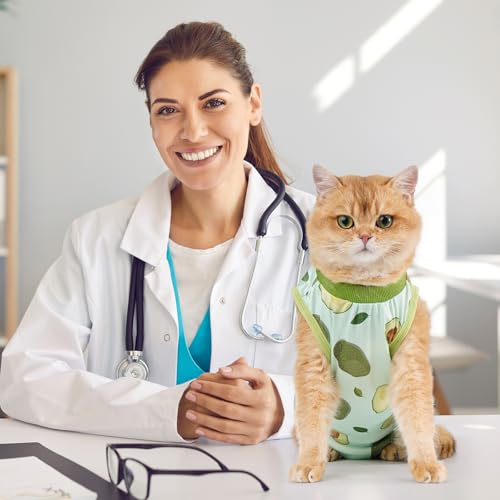 Avont Cat Recovery Suit - Kitten Onesie for Cats After Surgery | Stop Licking, Protects Stitches, S: Neck 8.5"-10.2"/Chest 11.5"-13"/Back 8", Soft & Breathable, Hook & Loop, Avocado - color: Avocado, size: Small