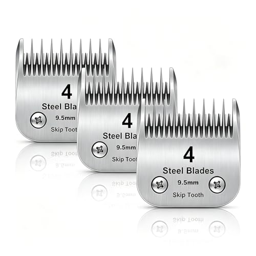 4 Skip Tooth Detachable Pet Dog Grooming Steel Blades,Compatible with Andis,Oster A5,Wahl KM10 Series Clippers,Cut Length 3/8-Inch (9.5mm) ，3 Pack - size: 4 Skip Tooth-3 PCS
