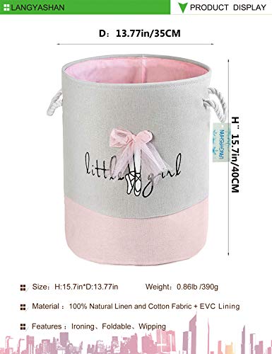 Round Thick Pink Lace Laundry Basket Collapsible Organizer Boys Girls | Canvas Foldable Storage Hamper Sturdy Rope Handles for Household Gift Baskets Bedroom Clothes Toys Children Nursery - color: Pink Lace