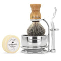 Badger Hair Shaving Brush With Wood Handle, Goat Milk Shaving Soap, Dual-ring Base Stainless Steel Shaving Stand Holder and 3 Layers Shaving Bowl for Men's Wet Shaving (Wood With Badger Hair) - color: Wood With Badger Hair