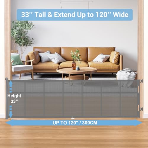 HAMOPY 120 Inch Reinforced Strip Extra Wide Retractable Baby Gate, 33" Tall, Prevent Crawling Through, Wide Extra Long Child Safety Gate for Indoor Baby Fence, Outdoor, Stairs, Deck(Grey) - color: Gy-l