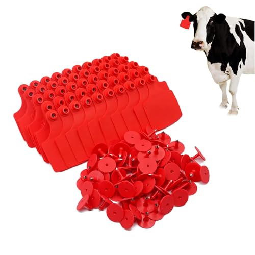 4.1" L×3.5" W Cattle Ear Tags Big Blank 100PCS Livestock Identification TPU | Cow Ear Tags for Cattle Laser Tags for Cows Pigs Hog Goats Sheep Calf Animal Goat Sheep Earring Tags Non-fading (Red) - color: 3-red