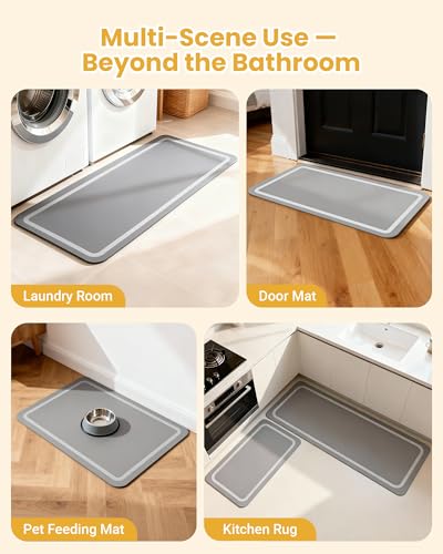 Soft Diatomaceous Earth Bath Mat, Super Absorbent Bath Mat, Quick Dry Large Bathroom Mats, Gray Bathroom Rugs Non Slip Washable, Stone Bath Mats Substitute, Bath Room Runner Decor, 15.74" x 47.2" - size: 1'4" x 3'11" (Rectangular)