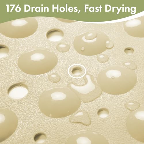 AmazerBath Shower Mat Non Slip 40 x 16 Inches, Shower Stall Mats with Suction Cups and Drain Holes, Non Slip Bath Mat for Tub for Elderly & Kids, Beige - color: Beige, size: 40" x 16" (Rectangular)