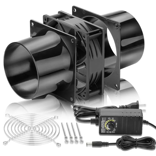 120mm x 38mm 4 Inch Duct Booster Small 12V Exhaust Fan with AC Variable Controller for DIY Paint/Dryer/Smoker/Growtent/3D Laser/Solder Fume Extractor-D1238 - size: 12038