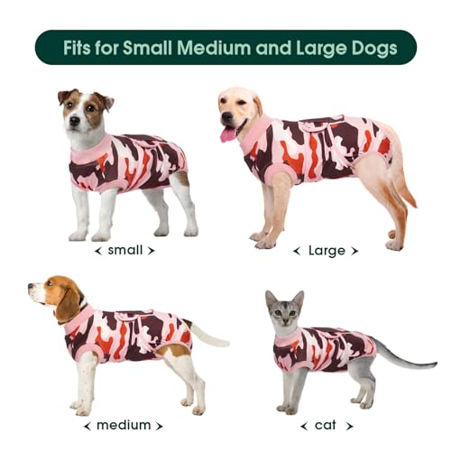 Kuoser Recovery Suit for Dogs Cats, Soft Dog Surgery Suit Female Male Spay | Professional Dog Onesie for Surgery, Substitute E-Collar & Cone, Prevent Licking Dog surgical suit Pet Neuter Suit - color: PinkCamo, size: X-small (Back:8.3-11.4'', Weight:4-7 L