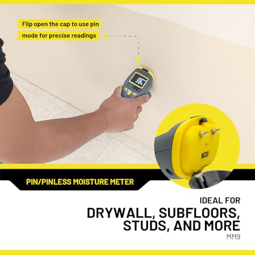 General Tools MM9 Moisture Meter for Wood, Walls & Drywall Detection | Pin & Pinless wood moisture meter for walls & drywall. Moisture detector for firewood. Ideal for moisture testing wood. - size: Pin & Pinless