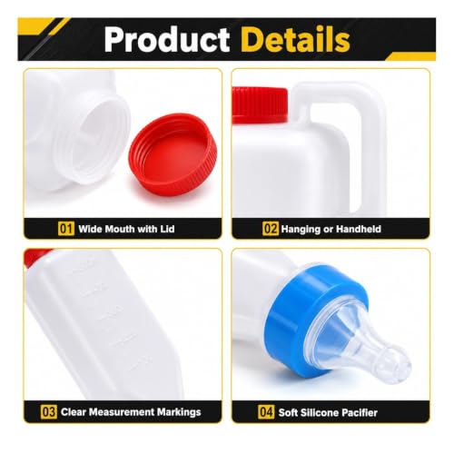 5pcs 500ml Lamb Feeding Bottle, Thickened Goat Milk Feeder Bottles, Hang Upside Down Livestock Milk Bottle with Pacifier Hanging Handle for Goat Lamb Fawns Nigerian Dwarf Doeling