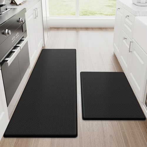 StepRite Kitchen Mats for Floor, 2-Piece Anti-Fatigue Kitchen Rugs, Black | 20" x 32" + 20" x 48", cushioned comfort, water-resistant, easy to clean, non-slip bottom, kitchen floor, standing desk - color: Black, size: 20" x 32"+20" x 48"-0.4 inch