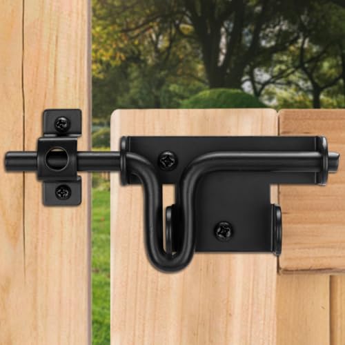 Slide Bolt Gate Latch for Wooden Fence, Sliding Bolt Gate Latch Door Lock Hardware with Padlock Hole, Slide Bolt for Outdoor Gates/Yard Fence/Shed Door/Barn Door, Black, 1 Pack