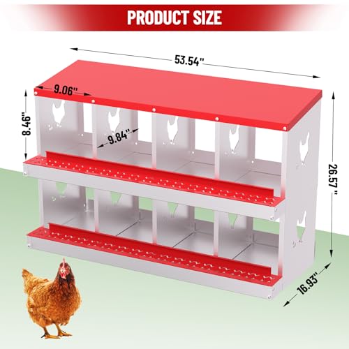 Chicken Nesting Box, 8-Hole Nesting Boxes, Removable Tray, Ventilation Holes, Easy Egg Collection & Cleaning, Laying Boxes for Hens, Red - color: Red, size: 8 Holes