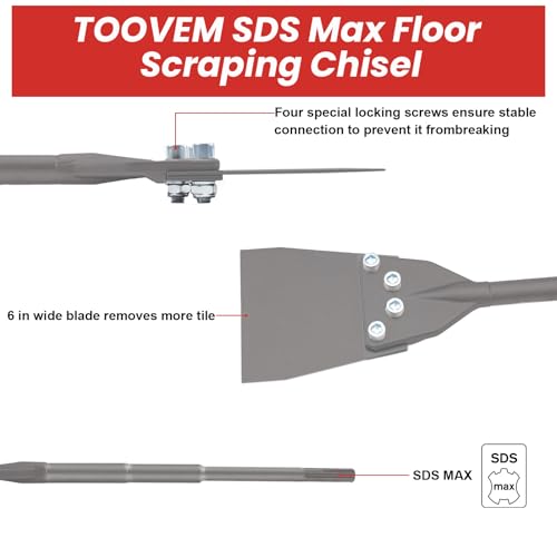 TOOVEM 6 Inch SDS Max Floor Scraper, SDS Max Chisel for Rotary Hammer Drill | TOOVEM SDS Chisel Bits with Replacement Balde, SDS Max Chisel Long Handle Heavy Duty Thinset Removal Tile Adhesive Removal - color: Gray