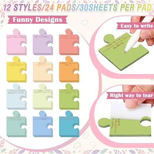 Yinder 24 Pads Team Appreciation Sticky Notes Puzzle Shaped Memo Gifts | Self Adhesive for Employee Farewell Retirement, Bulk Gifts for Coworker Staff Teacher, Motivational Messages Desk Decor - style: Team