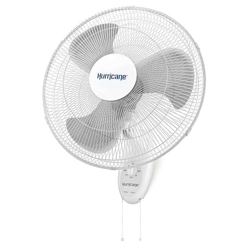 Hurricane Supreme 90-Degree Oscillating Wall Fan, 3 Speeds, White, 18in | Quiet Operation - Wall Mount Indoor Air Cooling Unit with Adjustable Tilt and Pull Cords for Bedroom, Garage, Office, & Home - style: 18" Supreme