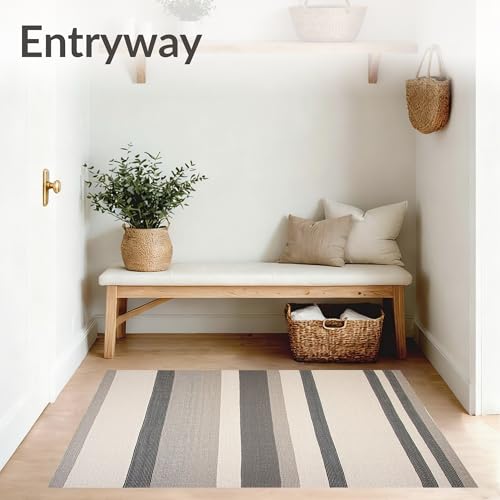 Flatwoven High Traffic Area Rug 6x9, Modern Entryway Rug Striped Design, Non Slip, Stain Resistant, Washable Area Rugs for Living Room, Bedroom (Beige, 6x9) - color: Beige/Pattern 9, size: 6' x 9' (Rectangular)