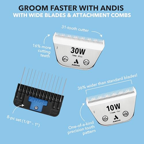 Andis 561462 ceramicEDGE Wide Blade, #30W XFine Cut, Stainless Steel | Extra-wide blade for faster coverage, ideal for sanitary & face trims, fits AG, AGC, DBLC, MBG, SMC & RDLC - size: 30W (0.5 mm)