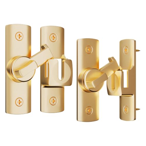 Barn Door Lock, 90/180 Degree Latch Lock, Gate Latches for Fence, Flip Latch Safety Door Lock for Sliding Door, Garden, Closet, Bathroom, Pocket Doors, Gold-2Pack - color: Gold