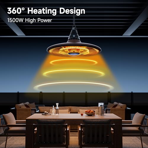 Ceiling Electric Outdoor Heater Wall-Mounted Hanging Patio 1500W Infrared Carbon Fiber Tube Heating Wall Heater for Gazebo, Balcony, Brown