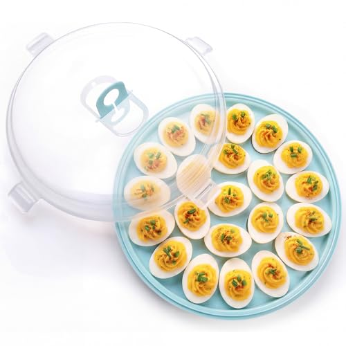 HAKSEN Deviled Egg Platter, Deviled Egg Containers with Lid | Carrier Holder Trayswith 22 Slots, Holiday Party and Home Kitchen, Blue - style: 1PCS