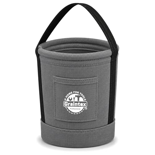 Graintex Tapered Canvas Bucket 12"x10"x15", Utility Tool Bucket One Inside Pocket, Reinforced Base & Carry Handle, Ripstop Canvas (Steel Grey) - color: Steel Grey