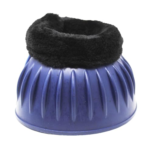 CHALLENGER Horse Training Ribbed Rubber Hoof Impact Overreach Protection Fleece Lined Bell Boots 41HI01 - color: Navy, size: Medium