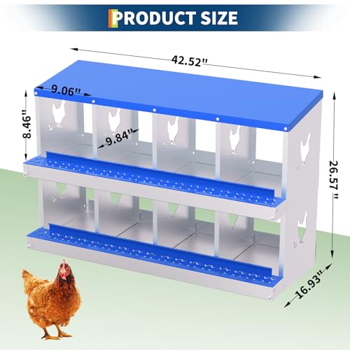 TrailBlaze Ventilated Galvanized Metal Chicken Nesting Box - 8 Compartments, Roll Away Egg Collection System, Rustproof, Easy to Install, Perch & Cover - Blue, 8 Compartments, Without Bracket - color: Blue, size: 8 Holes