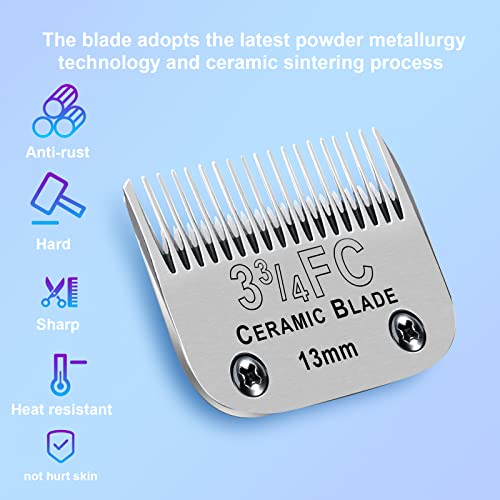 3-3/4FC Detachable Dog Blades Compatible with Andis/Oster A5 Grooming | Compatible with wahl km10 dog clipper,Cut Length 1/2"(13mm),Made of Ceramic Blade & Stainless Steel Blade - color: Silver, size: 3-3/4FC 13mm