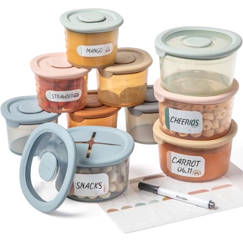 Moonkie Silicone Baby Food Containers | 8oz/4 oz Baby Food Storage Jars with Airtight Lids and A Snack Cup Lid | Freezer,Microwave and Dishwasher Safe, Reusable Baby Food Jars for Infant & Toddler - size: 6pack 4oz/4pack 8oz
