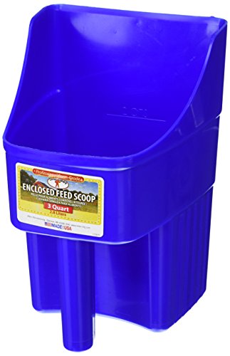 Little Giant® Plastic Enclosed Feed Scoop | Heavy Duty Durable Stackable Feed Scoop with Measure Marks | 3 Quart | Ranchers, Homesteaders and Livestock Farmers | Blue - color: Blue