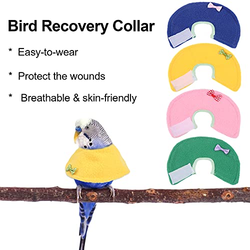 4 Pack Soft Bird Elizabethan Collars, Adjustable Parrot Recovery Cone for Feather Plucking & Anti Bite, Cute Cotton Bird Neck Protector for Cockatiel Budgie Lovebirds Small Parrots