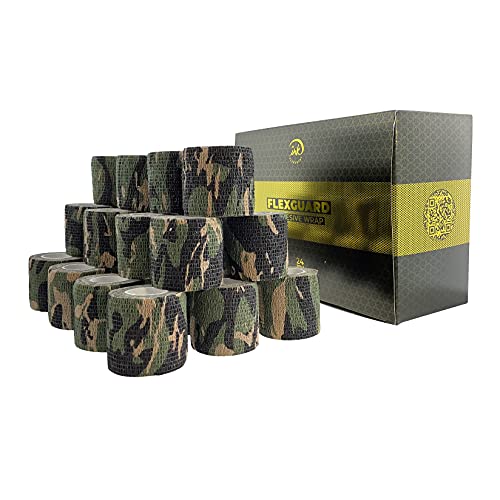 (24-Pack) 2” x 15 FT Disposable Cohesive Bandage Tattoo Grip Tape Wrap Elastic Self Adherent – Breathable Wrap for Pets, Athletic Bandage for Sports, Injuries: Ankle, Knee & Wrist & PMU (Military) - color: Military