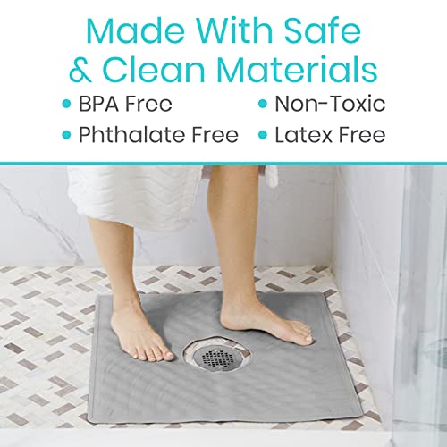 Vive Shower Mat - 22" by 22" Square Non Slip Large Bath Mat for Bathtub - Patented Design - Suction Cup Traction Skid Pad for Stalls Floors Tub - Textured Rubber with Drain Hole | Patented Design - Suction Cup Traction Skid Pad for Stalls Floors Tub - Tex