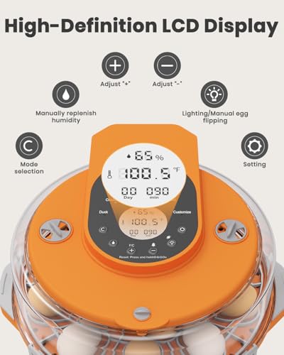 15 Egg Incubator with Side Water Refill, Auto Humidity Control, Automatic Egg Turner, Adjustable Temperature, Egg Candler, 2 Trays for Chicken, Duck, Quail & Goose Eggs