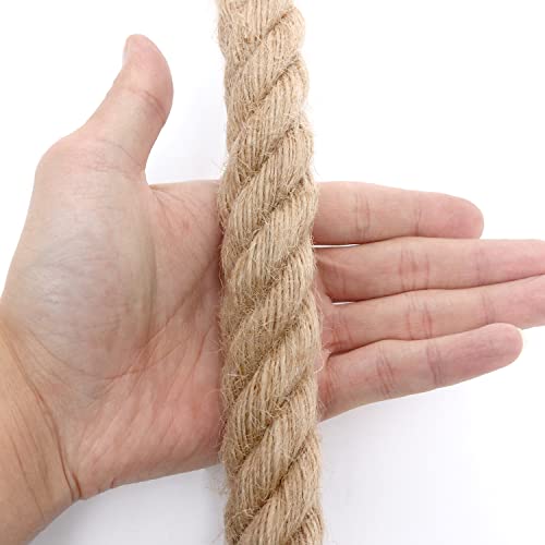 Rope 1 Inch 25 Feet Jute Rope, Heavy Duty Jute Rope,Natural Hemp Rope, Twisted Hemp Rope for Crafts, Gardening, Bundling, Climbing, Hammock, Nautical, Tug of War, Railings, Home Decorating - size: 25Ft, style: 1 Inch