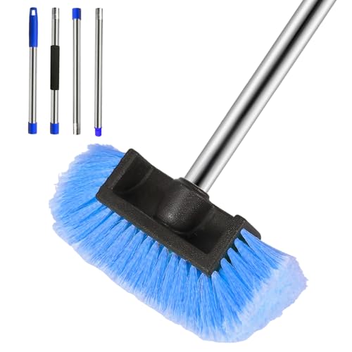 Car Wash Brush with Long Handle – Five-Sided Soft Bristle Brush for Car, Truck, SUV, RV, Boat & House Siding Cleaning(Blue) - color: Blue