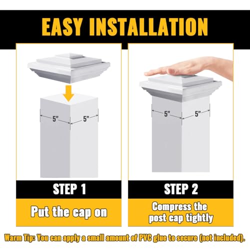 VIVIDA 5" x 5" Vinyl Fence Post Caps, White New England PVC Post Cap, 2 PCS | Actual 5" x 5", New England Pyramid Post Cap, PVC Square Deck Post Cover, For Vinyl Fences, Mailboxes & Decks - color: White-2 Pack, size: Actual 5" x 5"