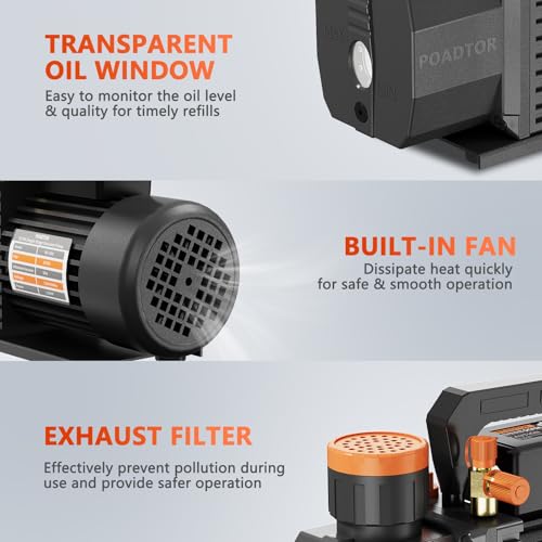5CFM Vacuum Pump, 1-Stage HVAC Vacuum Pump | 1/2HP 38 Micron 110V Air Conditioning Kit for R12 R22 R134a R410a, HVAC/AUTO AC Refrigerant Recharging, Oil Included