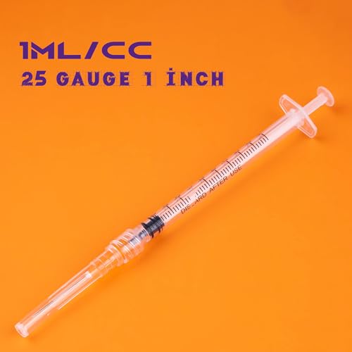 1ml Syringes with 25G 1 Inch Needles Luer Lock Syringe and Needle for Liquids, Individually Wrapped, Pack of 100 - size: 1ML-25G 1"
