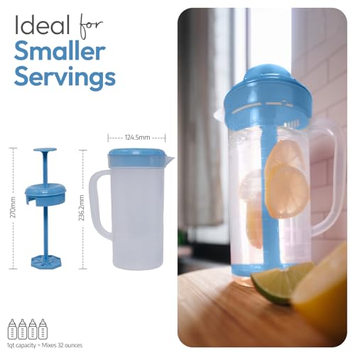 1 Quart Plastic Mixing Pitcher with Mixing Lid, BPA Free, Shatterproof Beverage Jug for Iced Tea, Lemonade, Juices, Milk – Leak-Proof, Easy Stirring, Dishwasher Safe | Blue - color: Blue, 1qt Mixing Pitcher