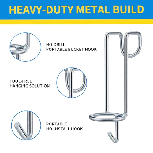 2 Pack Horse Water Bucket Hooks, Heavy Duty Metal Horse Bucket Hooks, Portable Rust Resistant Horse Stall Bucket Holder Over Fence No Drill Stable Hanging Design