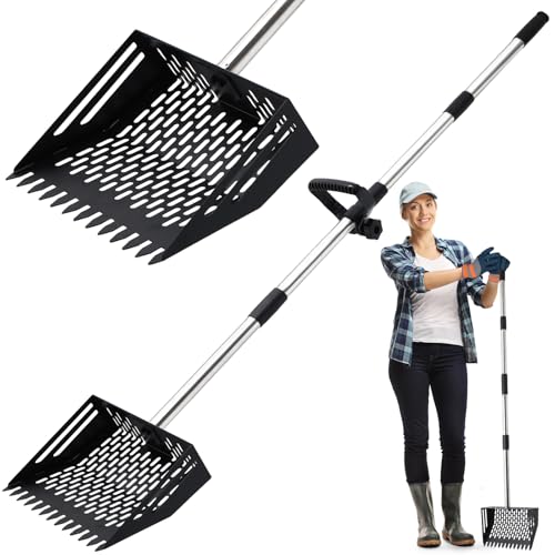 Linidcoud Chicken Poop Scooper, 10 Inch Metal Long Handle Chicken Coop Sand Pooper Scooper & Rake Adjustable Length, Durable Dog Pooper Scooper for Yard Farm Coop Accessories(Black) - color: Black