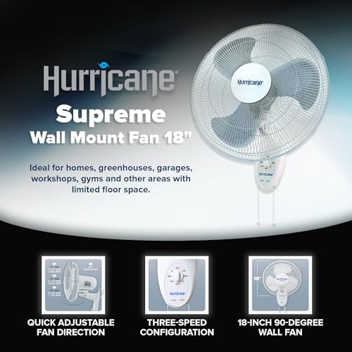 Hurricane Supreme 18" 90 Degree Oscillating Indoor Wall Mounted 3 Speed Plastic Blade Fan with Adjustable Tilt and Pull Chain Control, White (4 Pack) - style: Casual