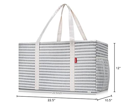 LHZK Standing Extra Large Utility Tote Bag with Metal Wire Frame and the Sides Rinforced, Extra Large Tote Bag with Handle, Reusable Grocery Bags Foldable, Beach Bag, Car Tote (Gray) | 22.5×10.5×12 inch - color: Gray, size: 22.5''x10.5''x12''-1 Pack