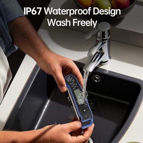 Lonicera Instant-Read Meat Thermometer, 1-Second, IP67 Waterproof, Blue | Thermocouple sensor delivers readings in 1 second with ±0.9°F accuracy, plus IP67 waterproofing, auto-rotate and wake - color: BLUE