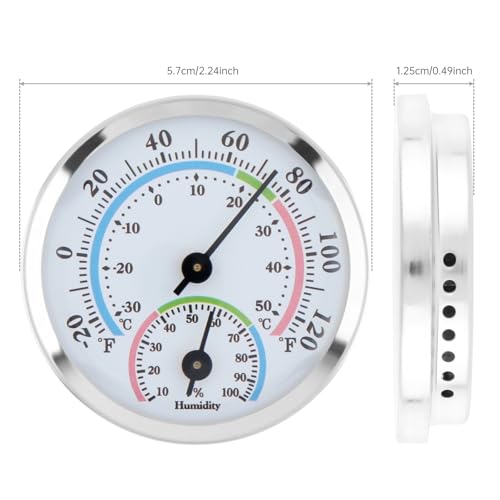 Mini Indoor Thermometer Hygrometer Analog 2 in 1 Temperature Humidity Monitor Gauge for Home, Wall, Room, Outdoor, Offices, Display Mechanical (Silver)