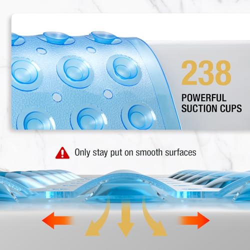 HITSLAM Square Shower Mat 27x27 Inch, Extra Large Non Slip Shower Mats for Inside Shower Stall, Anti Slip Bath Floor Mat with Strong Suction Cups & Drain Holes, Machine Washable, Blue - color: Blue