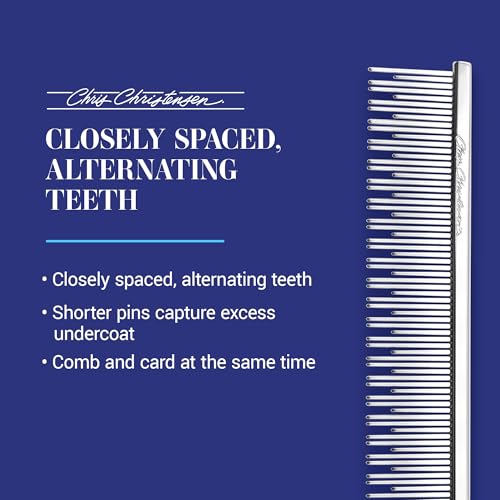 Chris Christensen 6in Cat/Carding Dual Tooth Butter Comb, Groom Like a Professional, Rounded Corners Prevent Friction and Breakage, Solid Brass Spin with Steel Teeth, Chrome Finish